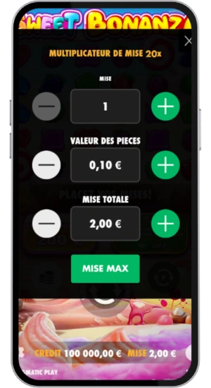 Régler le montant de la mise dans Sweet Bonanza