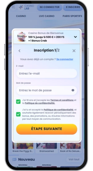 Processus d'inscription au casino