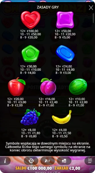 Sweet Bonanza app zasady gry