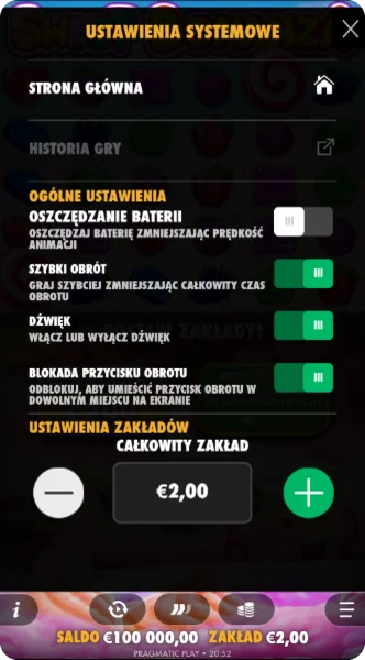 Sweet Bonanza app Ustawienia Systematowe