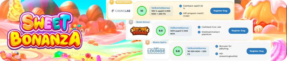 Velg et norsk casino for å spille Sweet Bonanza online