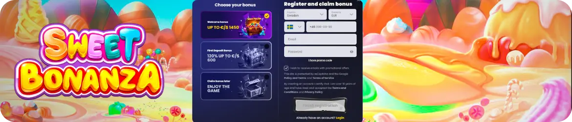Registrering på casino för att spela demo Sweet Bonanza slot